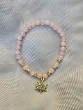 Delicate Rose Quartz Beaded Sun Charm Bracelet
